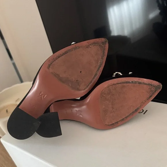 Amina Muaddi Black Heels with Crystal Bow - Picture 3 of 8